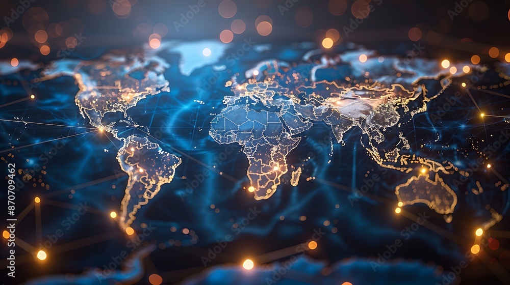 Fototapeta premium Glowing Global Connections: A Mesmerizing Night View of the World