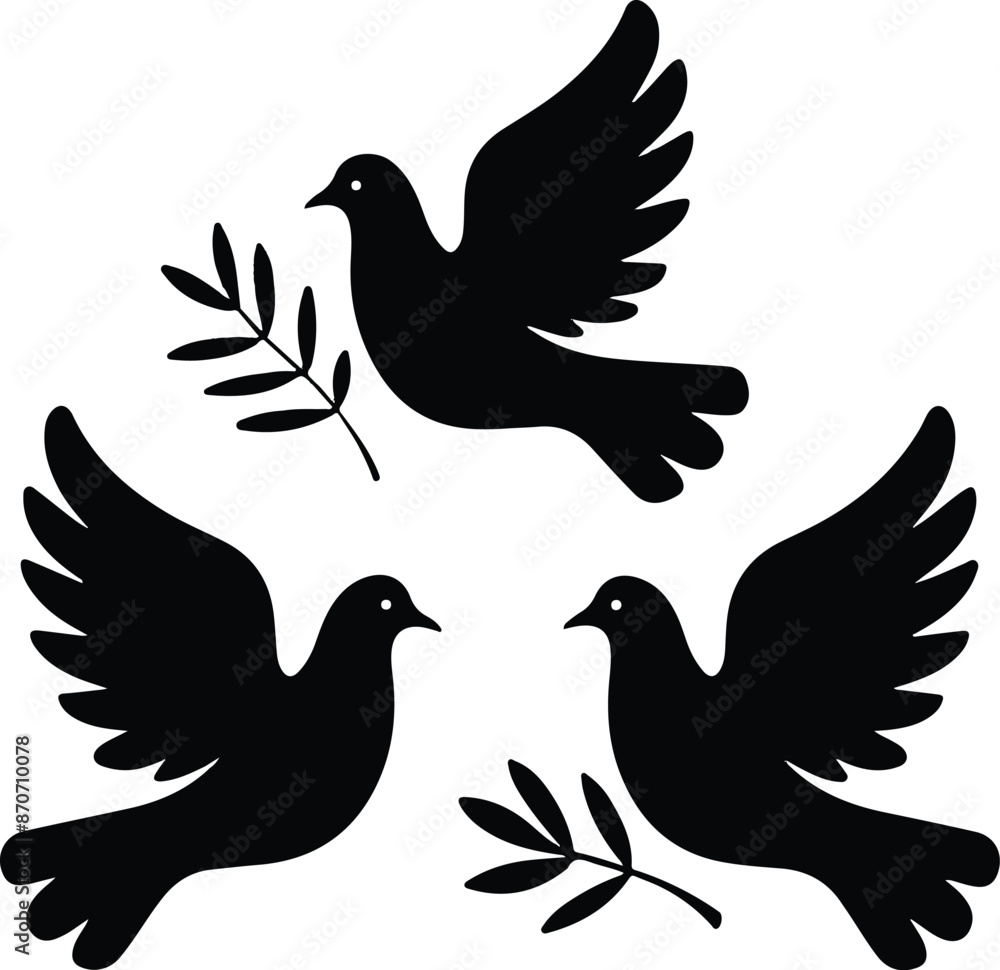 Obraz premium three-doves-of-peace-icons-in-vector-flying-pigeon