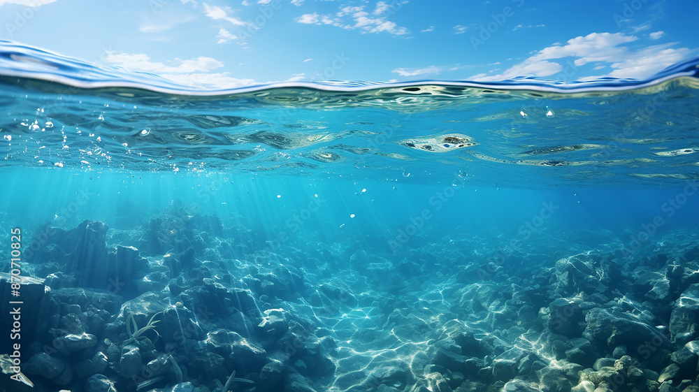 Seascape, calm blue ocean with reflection of sunlight Seascape, calm blue ocean with reflection of sunlight