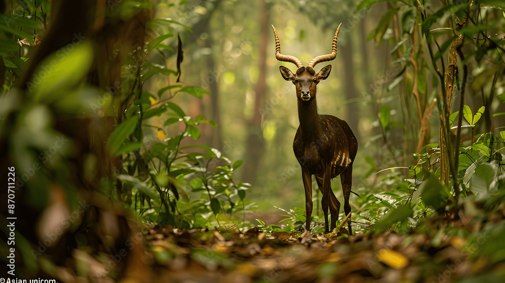 Saola standing in dense Vietnamese forest Saola standing in dense Vietnamese forest