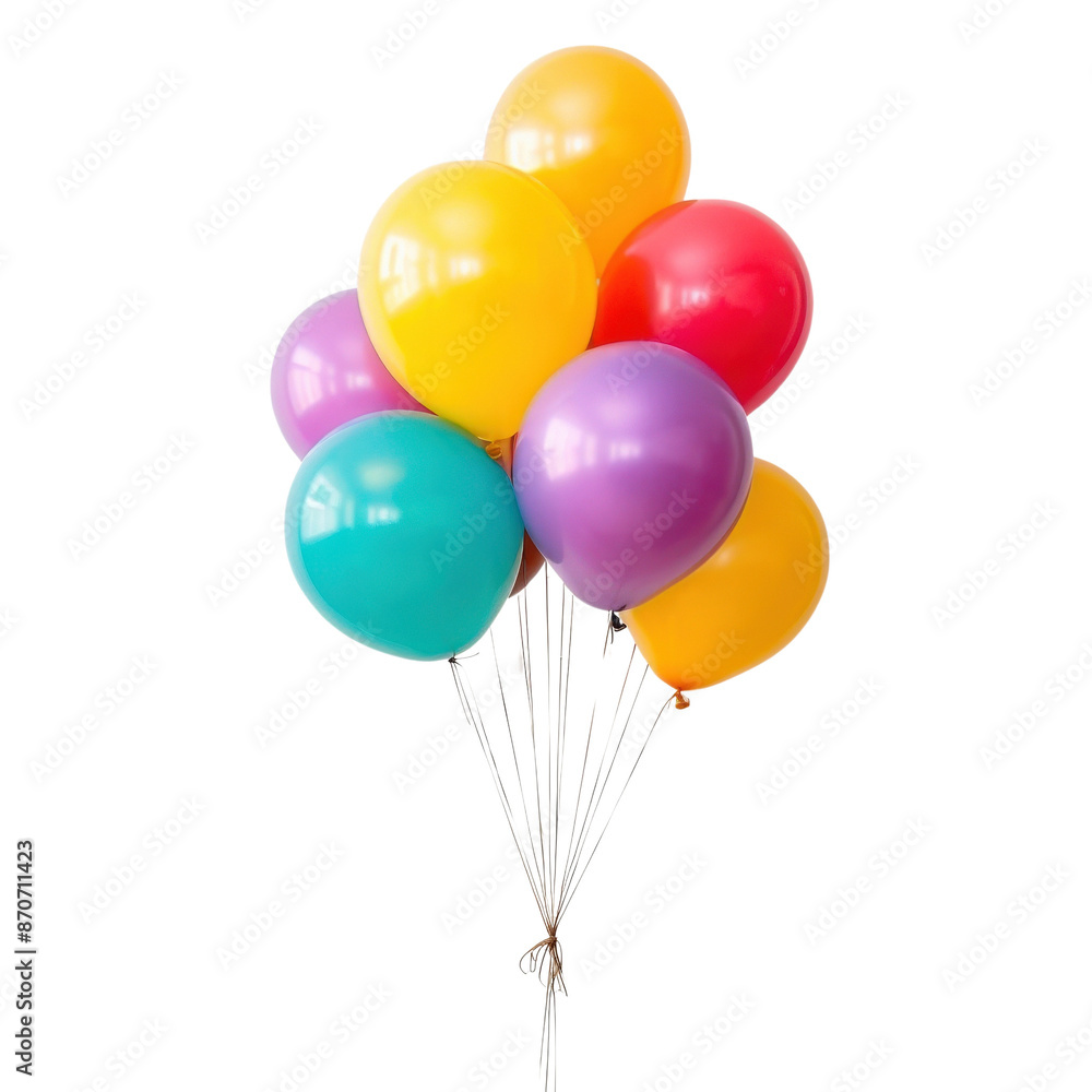 Vibrant multicolored balloons cluster on white background. Perfect for celebrations, parties, and festive decorations. Vibrant multicolored balloons cluster on white background. Perfect for celebrations, parties, and festive decorations.