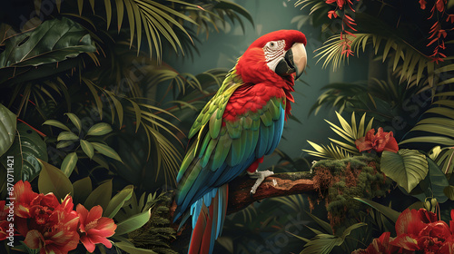 Wallpaper Mural Green and red macaw in Amazon rainforest Torontodigital.ca