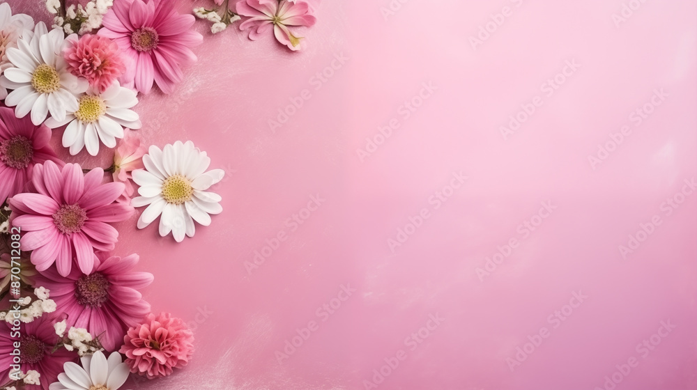 A pink background with a bunch of flowers on it A pink background with a bunch of flowers on it