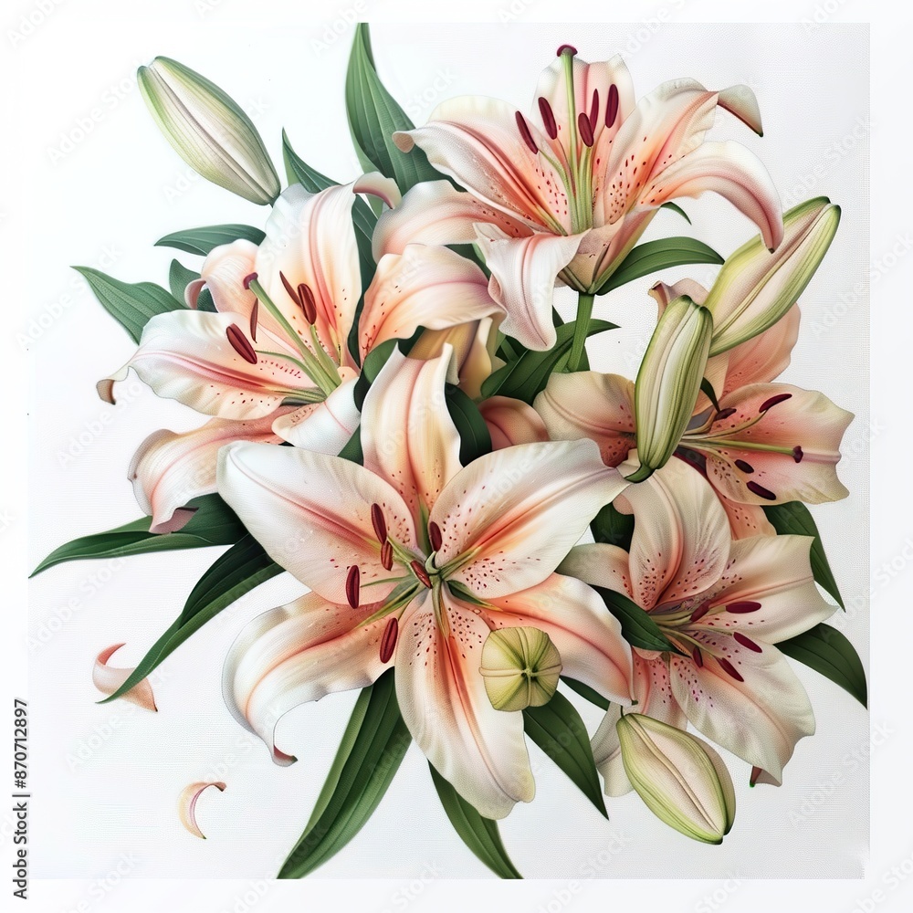 Pink and White Lily Bouquet with Green Leaves Pink and White Lily Bouquet with Green Leaves