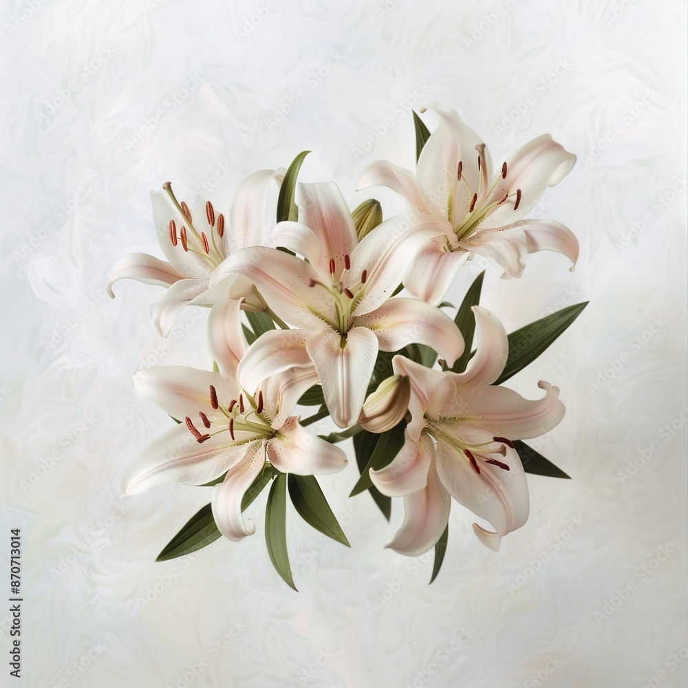 Pink and White Lily Bouquet with Green Leaves Pink and White Lily Bouquet with Green Leaves
