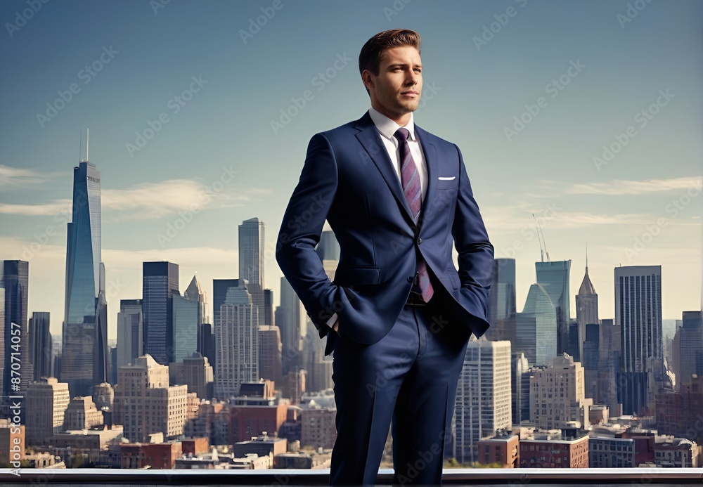 Elevated Success: A Professional Businessman Embracing the Skyline of a Vibrant City Elevated Success: A Professional Businessman Embracing the Skyline of a Vibrant City