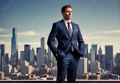Elevated Success: A Professional Businessman Embracing the Skyline of a Vibrant City © MillionPixel$