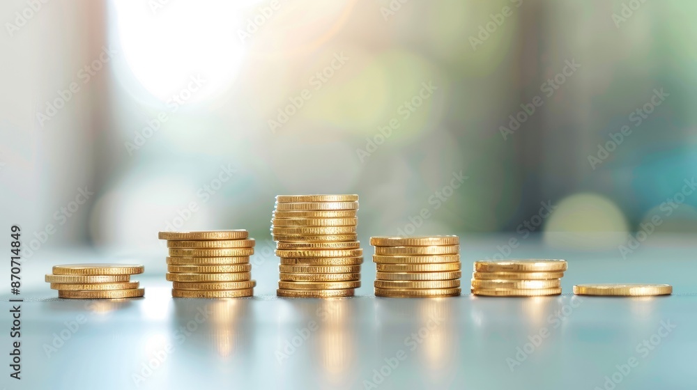 Financial Growth Concept, Growing Stacks of Coins Symbolizing Earnings and Wealth Accumulation Financial Growth Concept, Growing Stacks of Coins Symbolizing Earnings and Wealth Accumulation