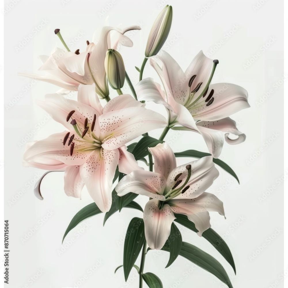 Fototapeta premium Pink and White Lily Bouquet with Green Leaves