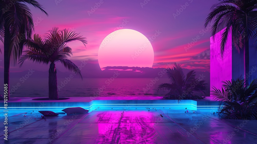 Naklejka premium Neon Sunset Paradise