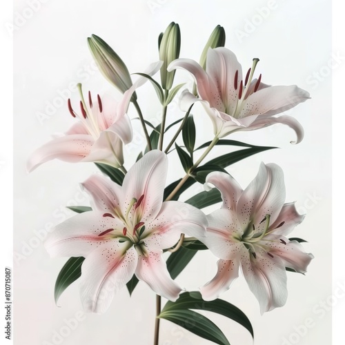 Pink and White Lily Bouquet with Green Leaves