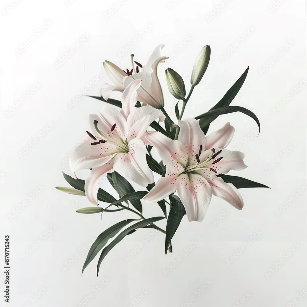 Pink and White Lily Bouquet with Green Leaves Pink and White Lily Bouquet with Green Leaves