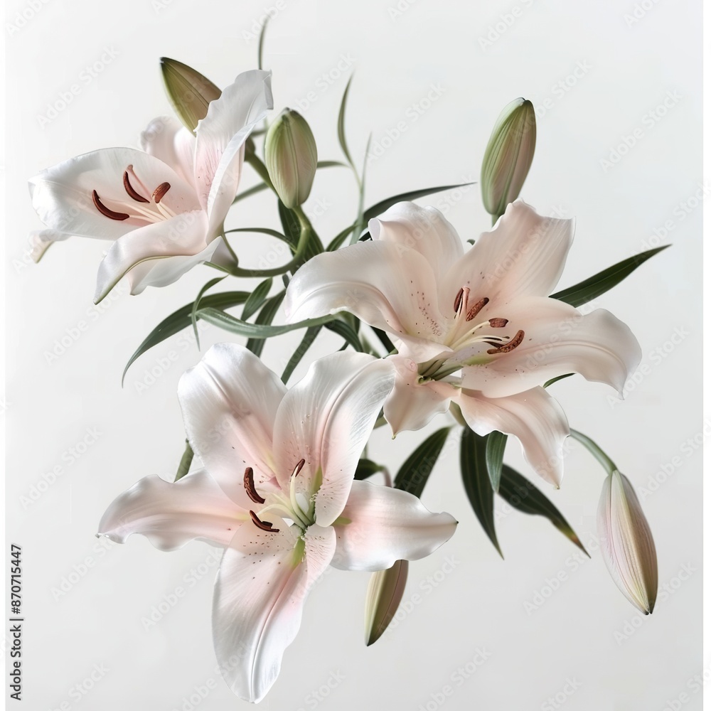 Pink and White Lily Bouquet with Green Leaves Pink and White Lily Bouquet with Green Leaves