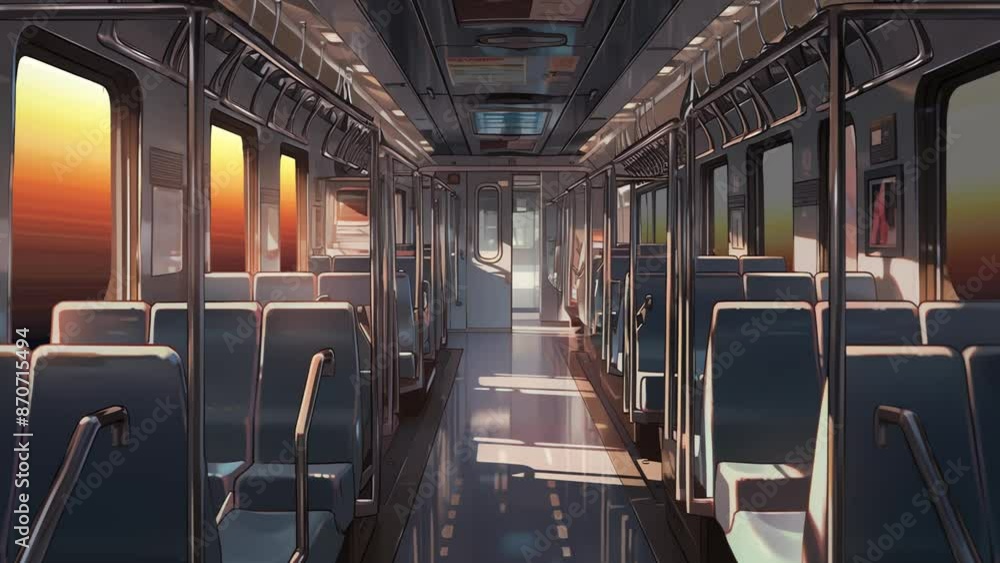anime scene of empty subway train glides smoothly along its tracks anime scene of empty subway train glides smoothly along its tracks