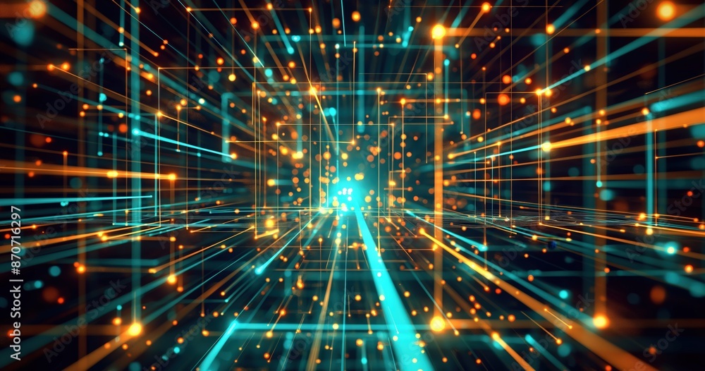 Fototapeta premium Abstract Digital Background With Colorful Lines And Dots