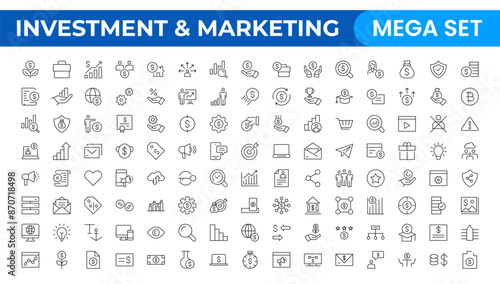 SEO and promotion line icons collection. Big UI icon set. Thin outline pack. set of marketing icons, SEO, website, social media, sales online advertising. Solid vector symbol illustration.