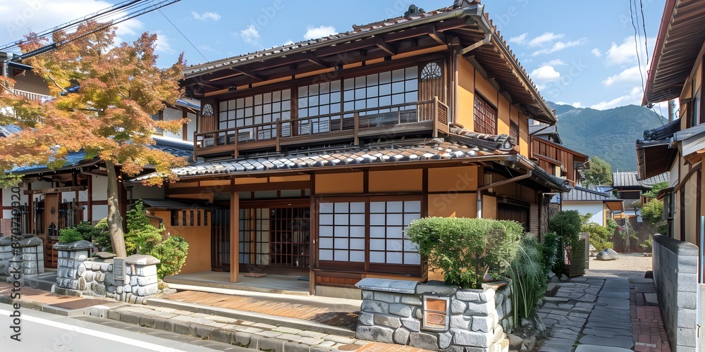 A traditional Japanese house with a beautiful garden A traditional Japanese house with a beautiful garden