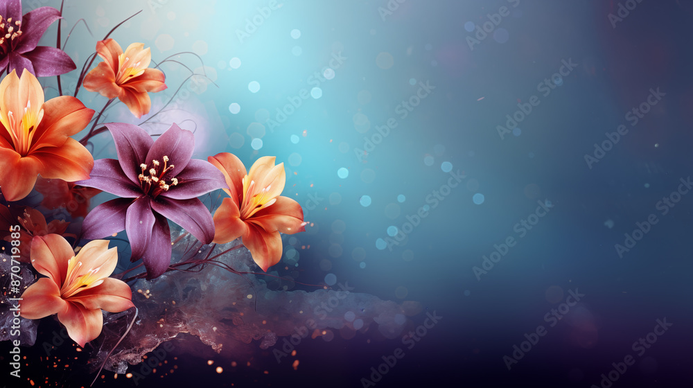 A colorful bouquet of flowers with a blue background A colorful bouquet of flowers with a blue background