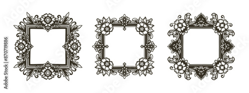 Floral ornate black frames set.