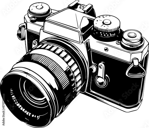 Hand drawn retro camera clipart design illustration