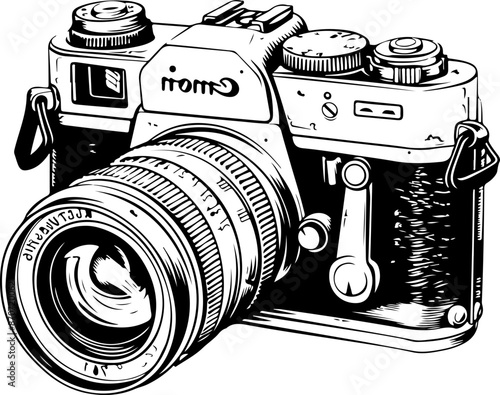 Hand drawn retro camera clipart design illustration