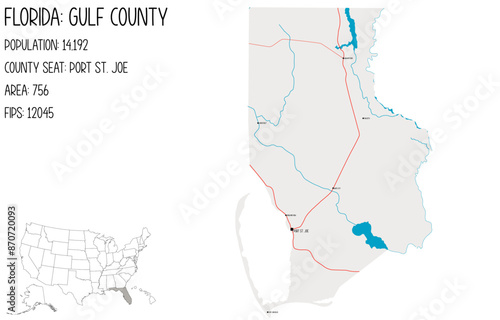 Large and detailed map of Gulf County in Florida, USA.