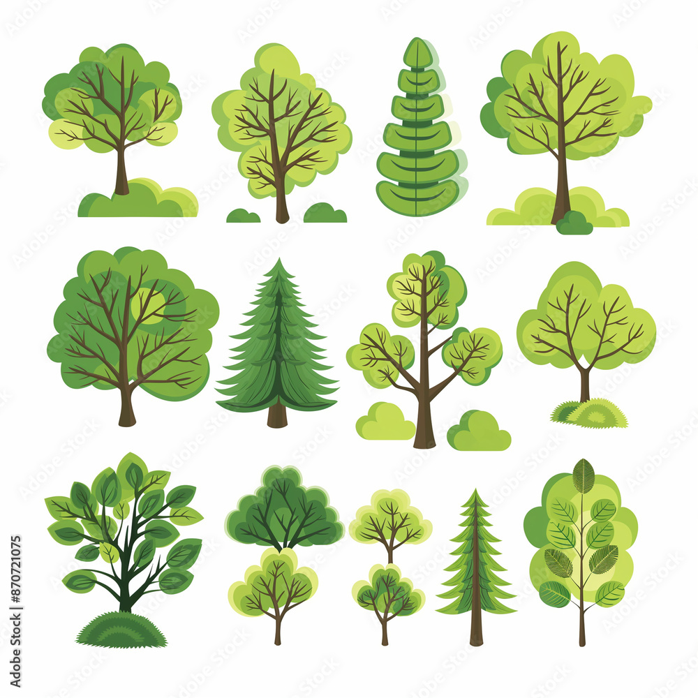 Fototapeta premium AI Generated Assorted Tree Illustrations Set