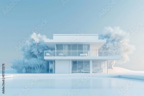Modern Minimalist House with Pool 3D Render Illustration © YOGI C