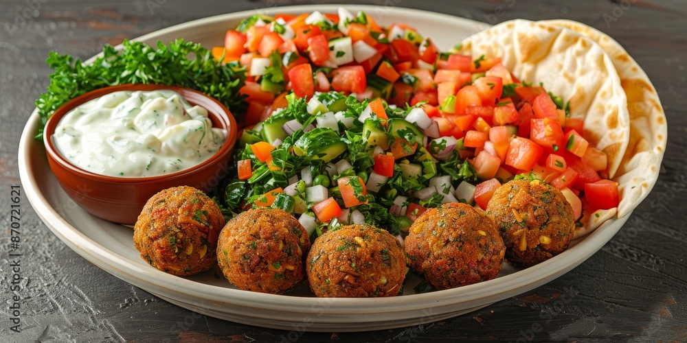 Mediterranean Falafel Plate With Fresh Salad and Pita Bread Mediterranean Falafel Plate With Fresh Salad and Pita Bread