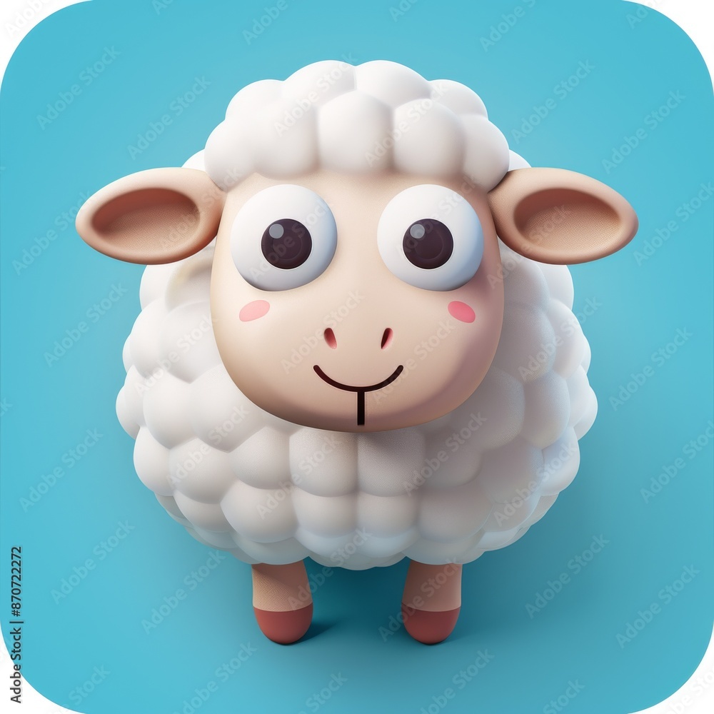 Cute Cartoon Sheep Icon. Adorable Fluffy Character with Big Eyes on Blue Background Cute Cartoon Sheep Icon. Adorable Fluffy Character with Big Eyes on Blue Background