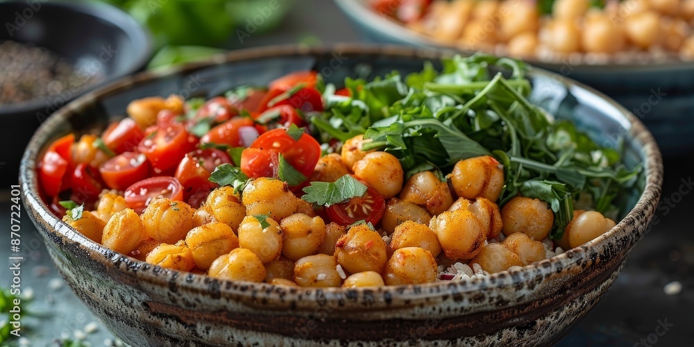 Roasted Chickpea Buddha Bowl With Cherry Tomatoes and Greens Roasted Chickpea Buddha Bowl With Cherry Tomatoes and Greens