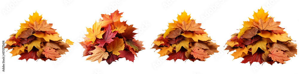Collection of pile of autumn leaves isolated on transparent or white background Collection of pile of autumn leaves isolated on transparent or white background