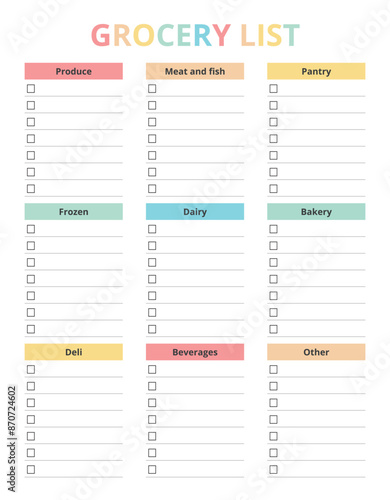 Grocery list with colourful design