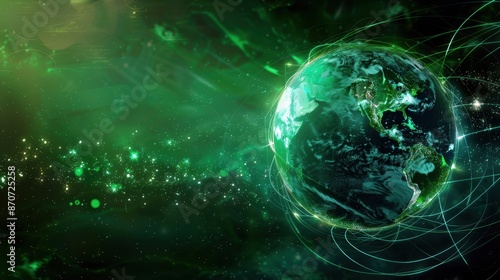 Artistic rendering of Earth with green energy routes, highlighting the journey to sustainability, ESG framework