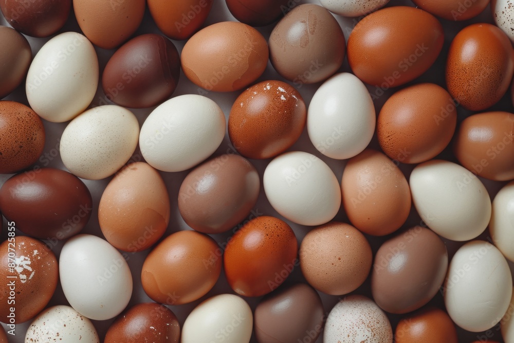 Fresh chicken eggs, flat lay top view. Assorted hen brown and white egg. Fresh chicken eggs, flat lay top view. Assorted hen brown and white egg.