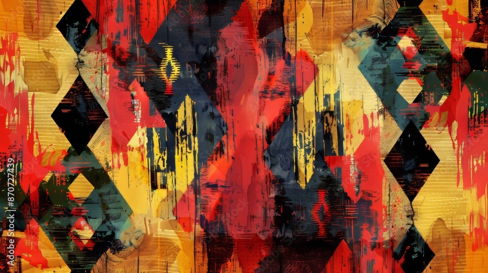 Fototapeta premium Abstract Geometric Art with Vibrant Colors and Textured Patterns