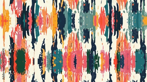 Colorful Abstract Painted Pattern with Vertical Streaks and Blotches in Various Bright Hues
