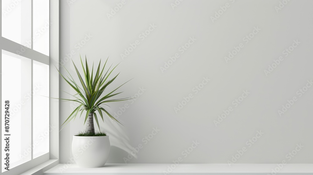 Small indoor plant next to window with blank space for text Small indoor plant next to window with blank space for text