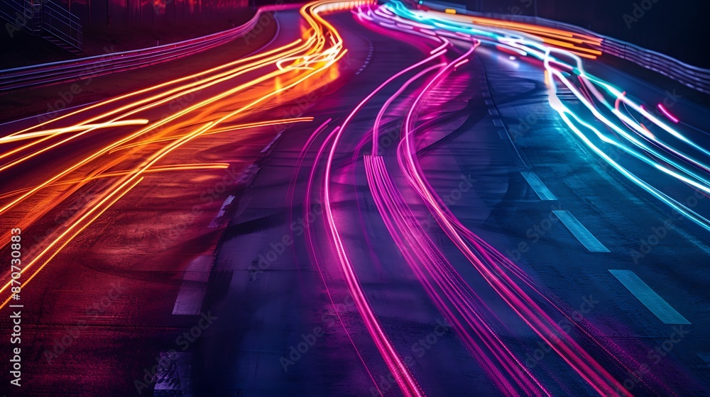 Abstract Light Trails on a Winding Road at Night Abstract Light Trails on a Winding Road at Night