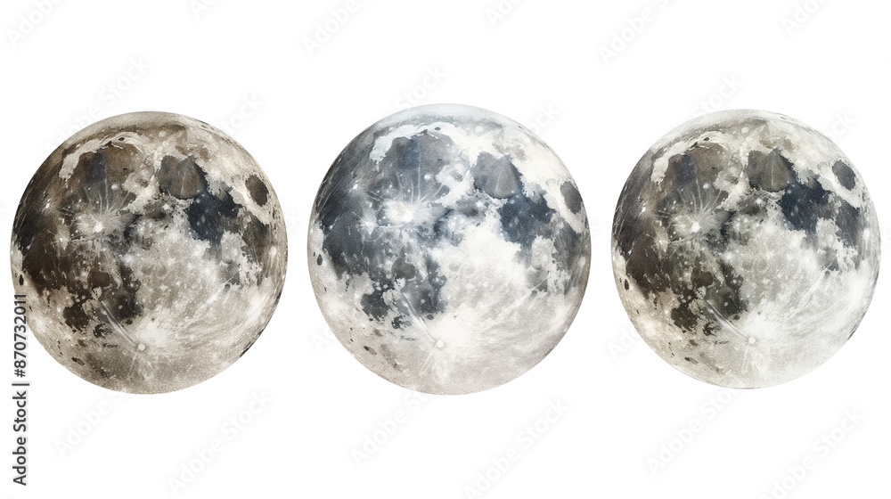 Three blue moons are shown in a row isolated on a transparent background Three blue moons are shown in a row isolated on a transparent background