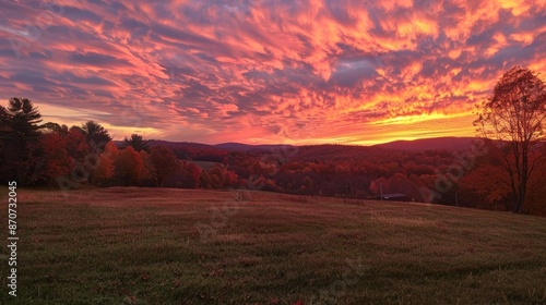 Sunsets blaze with fiery intensity, a dazzling display of color as autumn paints the sky in its farewell.