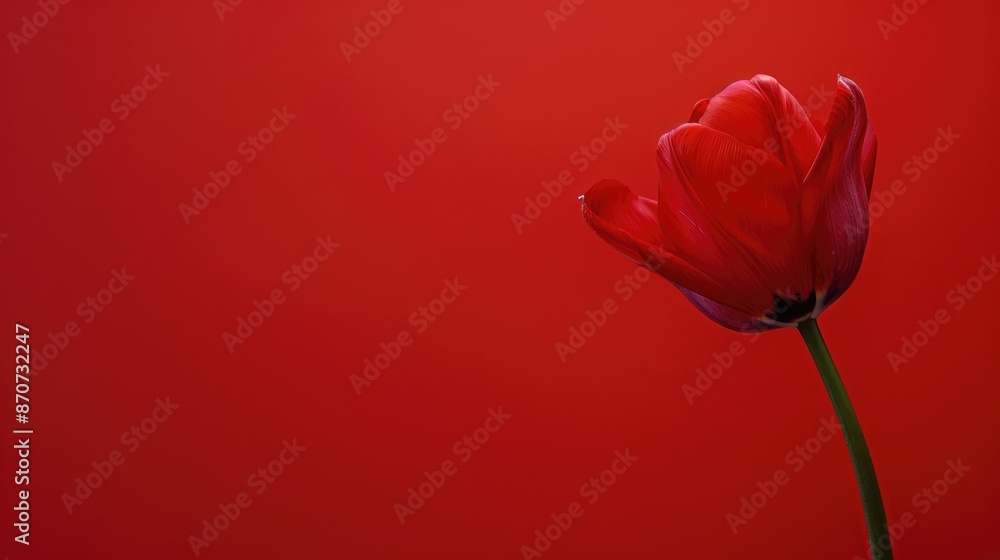 Obraz premium Red Tulip Profile against Red Background