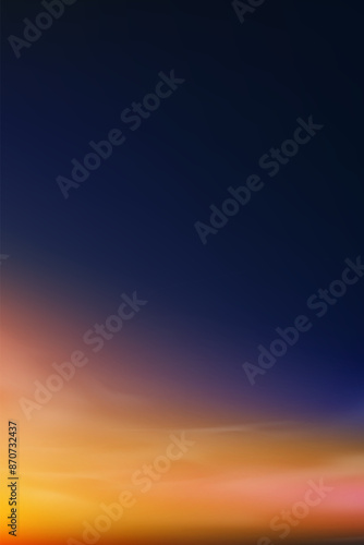 Sunset Sky Background,Sunrise with Yellow,Orange,Purple,Blue Sky,Nature Landscape Dramatic Golden Hour with twilight Sky in Evening after Sun Dawn,Vector Gradient Horizon Spring sundown by Sea Beach