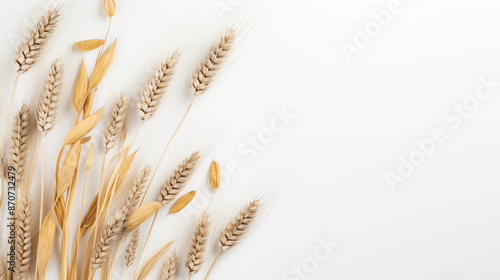 A close up of a bunch of wheat with a white background
