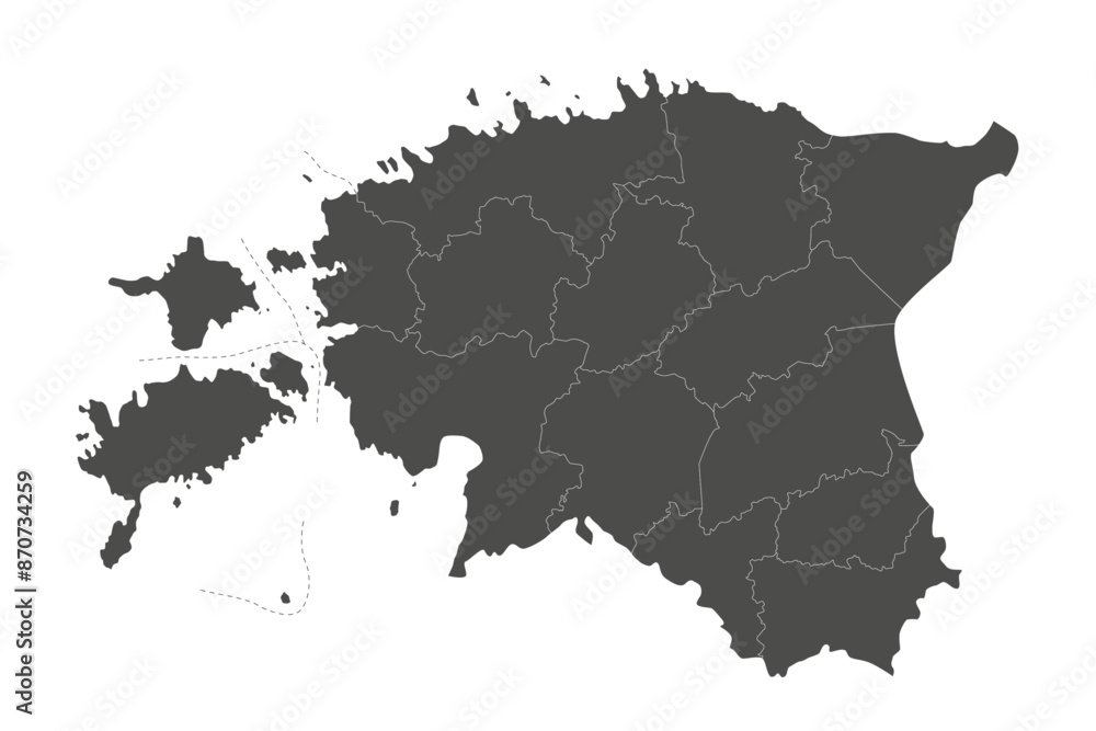 Vector regional blank map of Estonia with counties and administrative divisions. Editable and clearly labeled layers. Vector regional blank map of Estonia with counties and administrative divisions. Editable and clearly labeled layers.