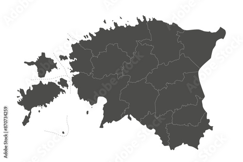 Vector regional blank map of Estonia with counties and administrative divisions. Editable and clearly labeled layers.