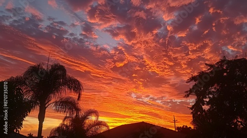 Sunsets set clouds ablaze with fiery hues, a spectacular farewell to the day's end.
