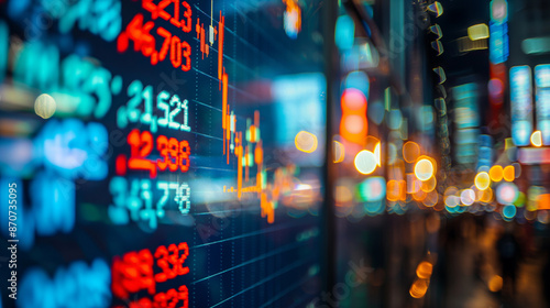 Close-up stock market board with various signs photo