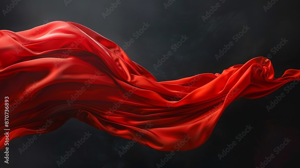 Fototapeta premium Flowing Red Fabric On Black Background