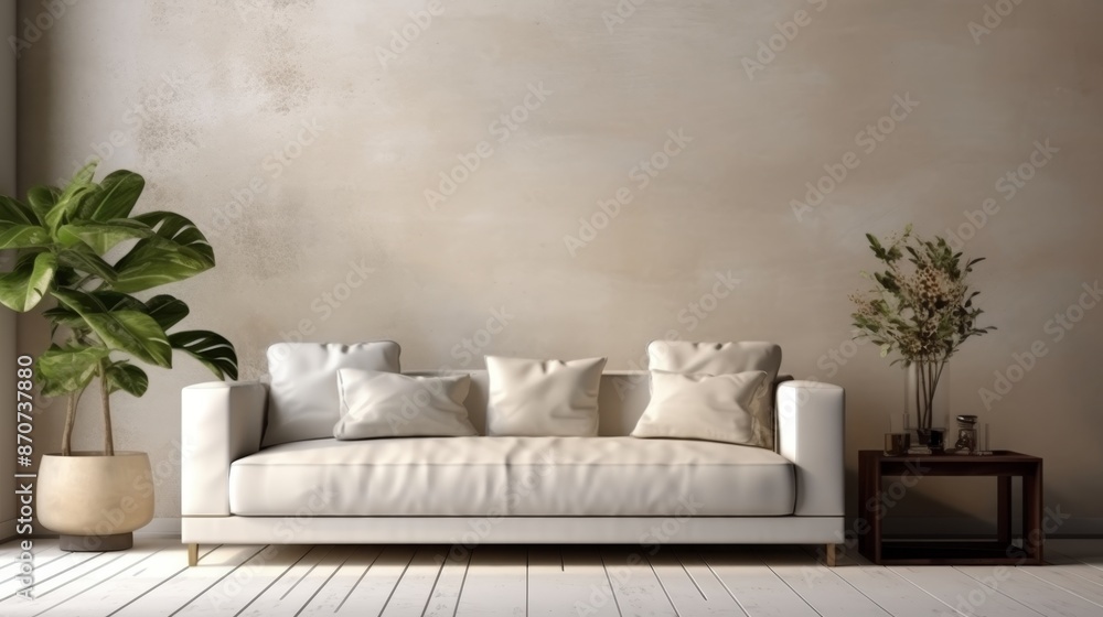 Modern interior design iso a paper size frame mockup on living room wall with house background Modern interior design iso a paper size frame mockup on living room wall with house background
